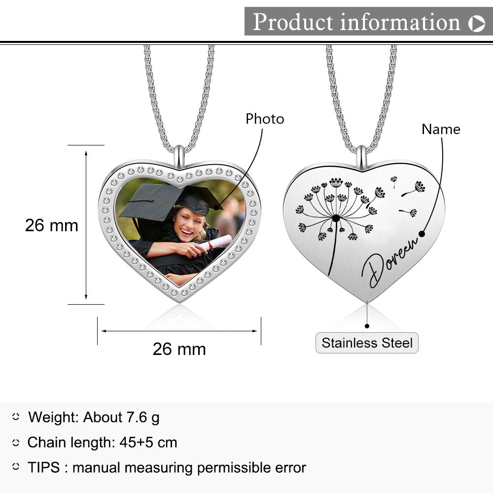 Personalised Graduation Necklace Custom Name & Photo Heart Pendant Necklace Gift for Her-Jessemade AU