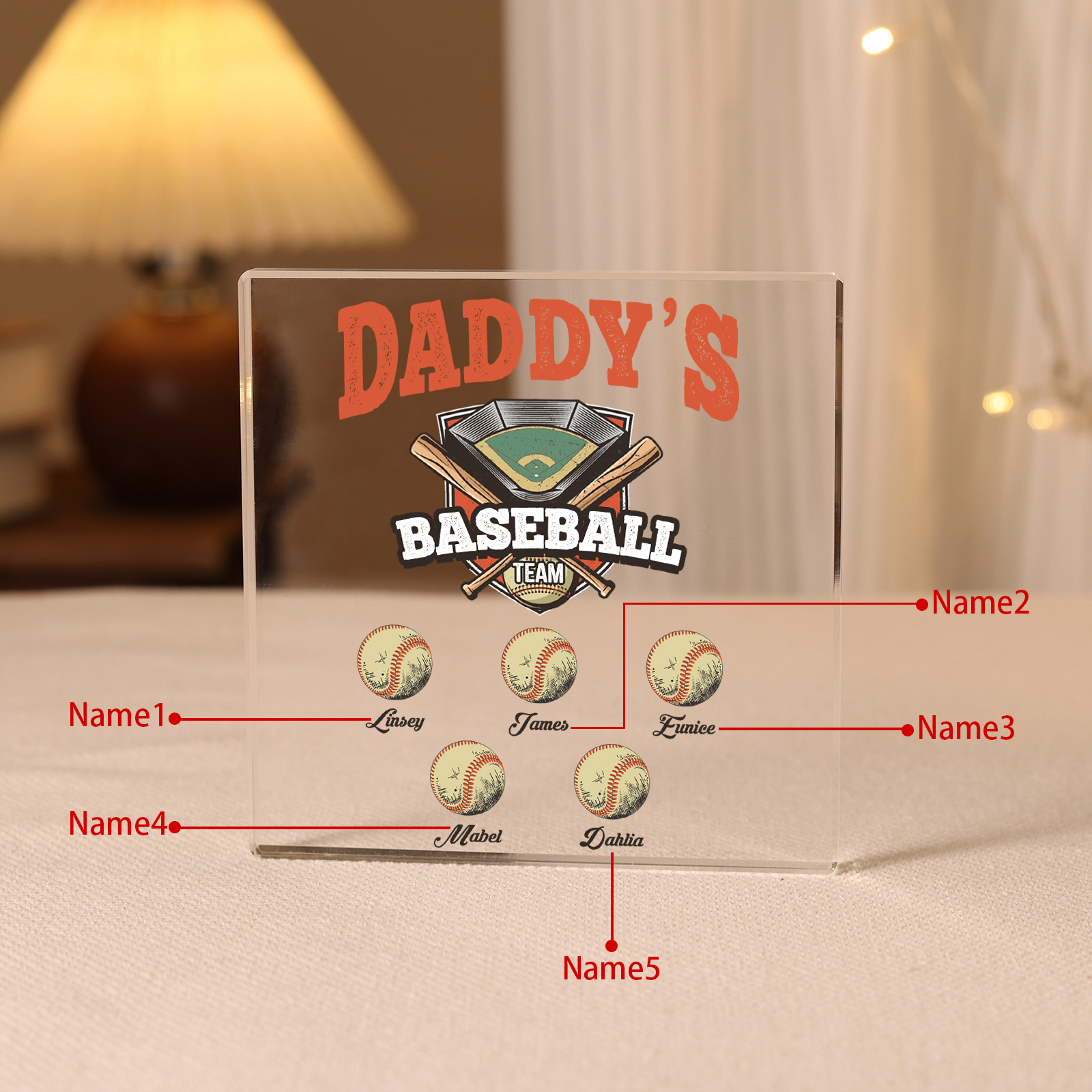 Personalised 5 Names Acrylic Square Keepsake Baseball Family Rectangle Plaque Father's Day Gifts - Daddy's Baseball Team-Jessemade AU