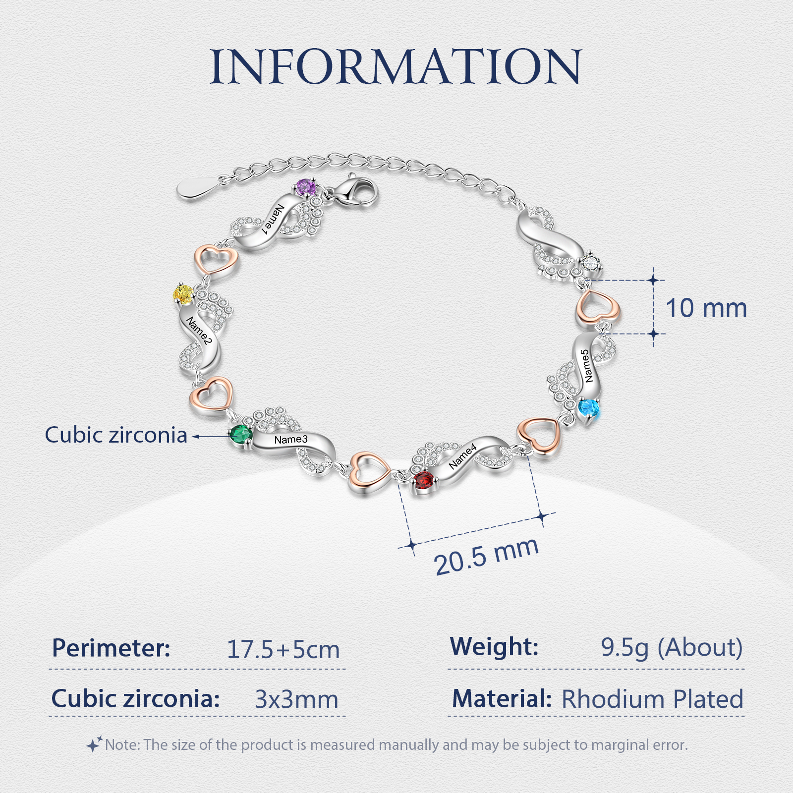 Personalised Baby Feet Bracelet Custom 5 Birthstones Heart Bracelet Gifts For Women-Jessemade AU