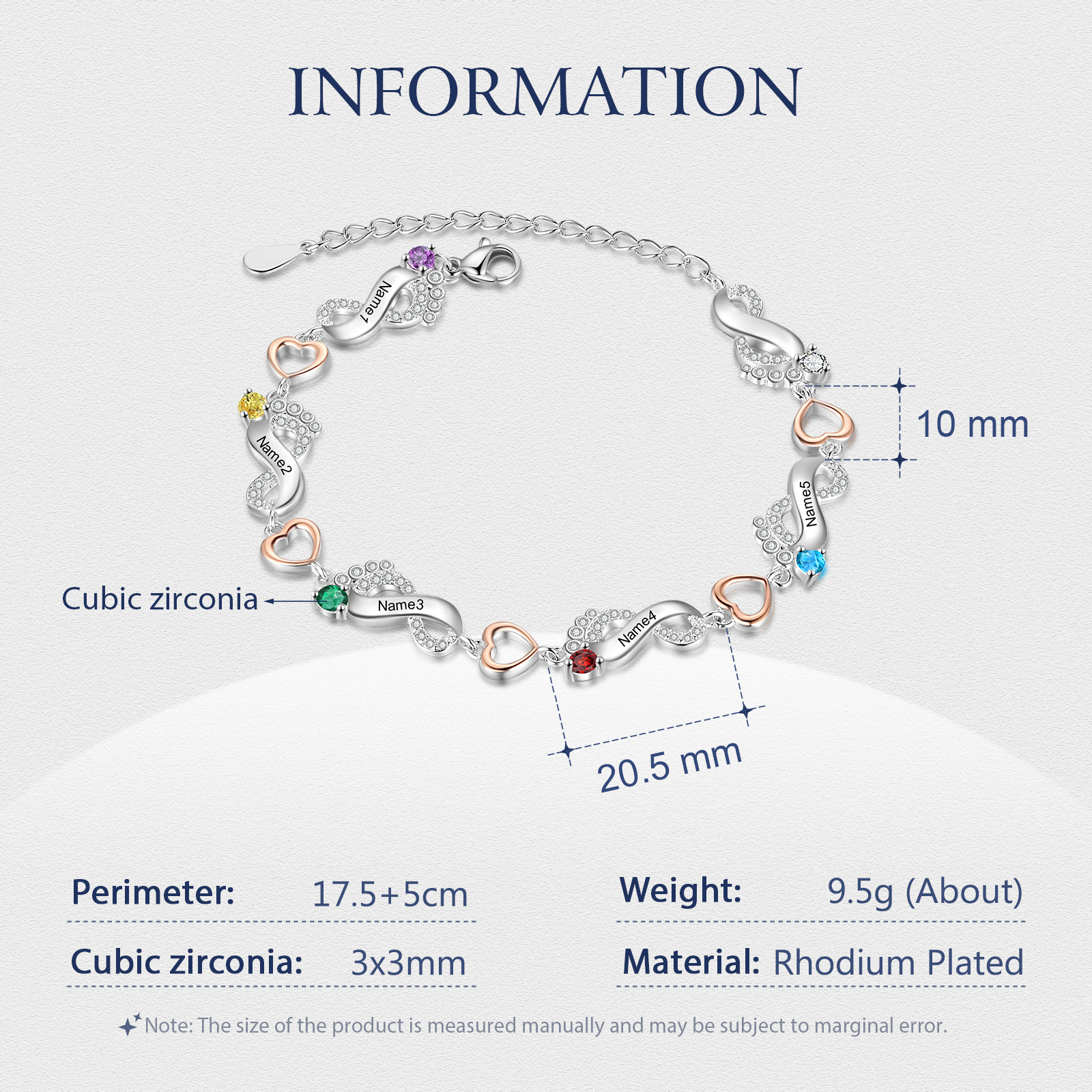 Personalised Baby Feet Bracelet Custom 5 Birthstones Heart Bracelet Gifts For Women-Jessemade AU