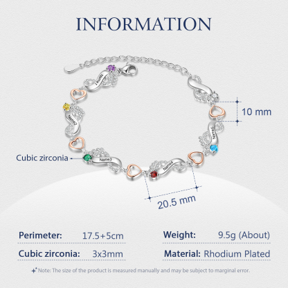 Personalised Baby Feet Bracelet Custom 5 Birthstones Heart Bracelet Gifts For Women-Jessemade AU