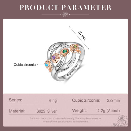 Personalised Rose Ring With 4 Birthstones Engraved Names Ring Gift For Women-Jessemade AU