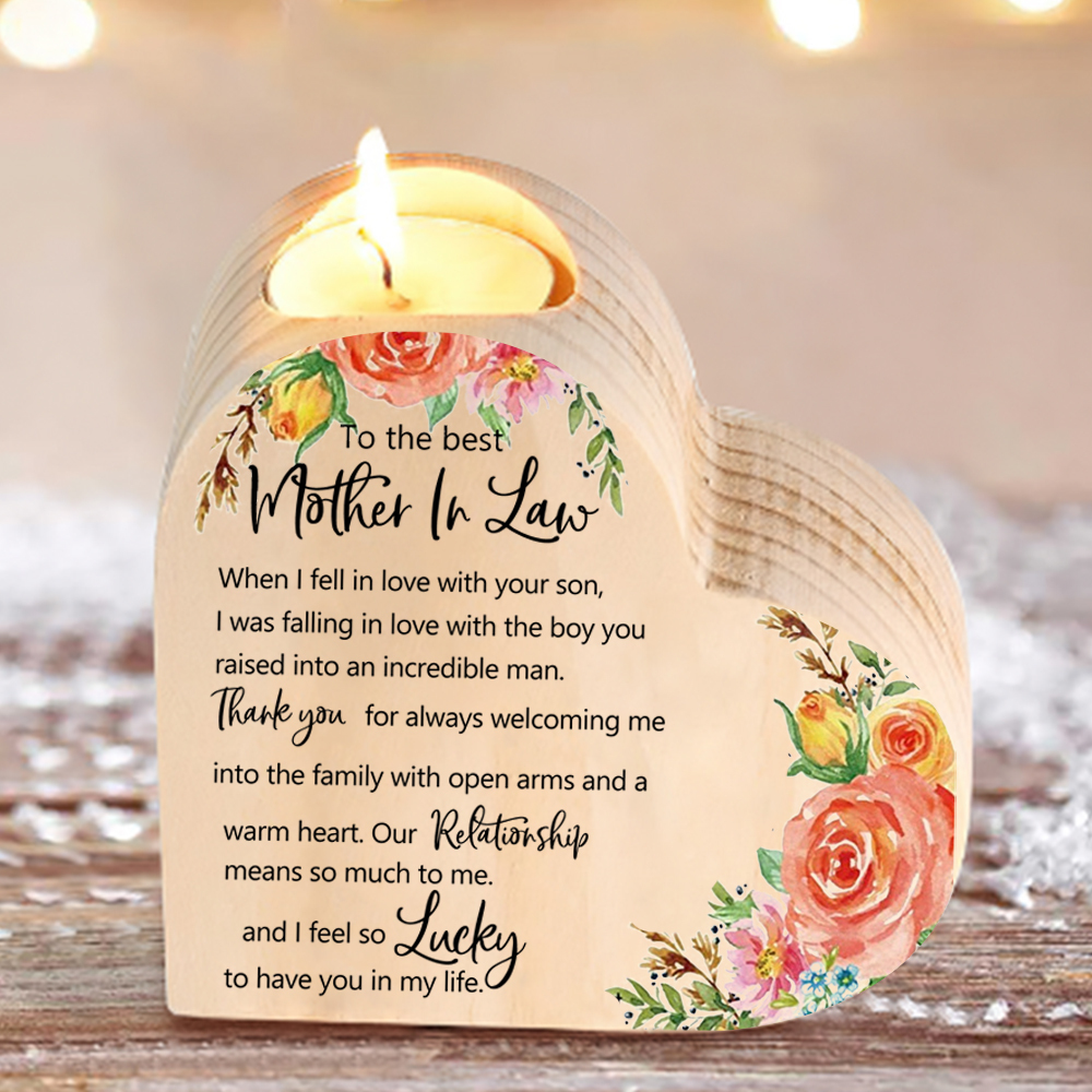 To My Best Mother-In-Law Heart Candle Holder Wooden Candlestick Mothers Gifts-I feel so Lucky to have you in my life-Jessemade AU