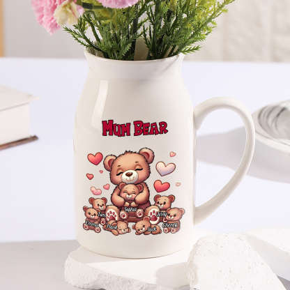 Personalised Ceramic Flower Vase Custom 2–8 Names & 1 Text Bear Family Vase Gift for Mother/Grandma-Jessemade AU