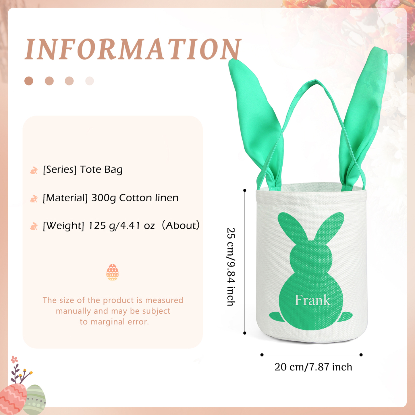 Bunny Tote Bag Personalised Name Bucket Bag Bunny Basket Easter Gifts-Jessemade AU