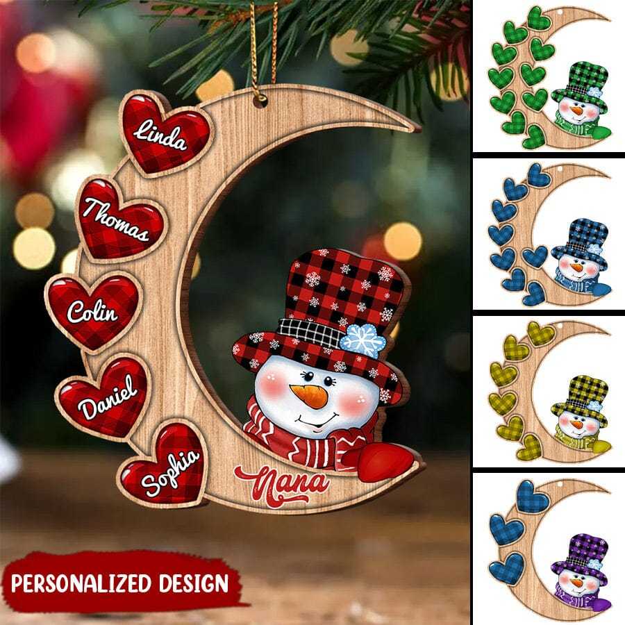 Personalised Wooden Christmas Snowman Ornament Custom 2–13 Names Moon Christmas Ornaments Gift for Family-Jessemade AU