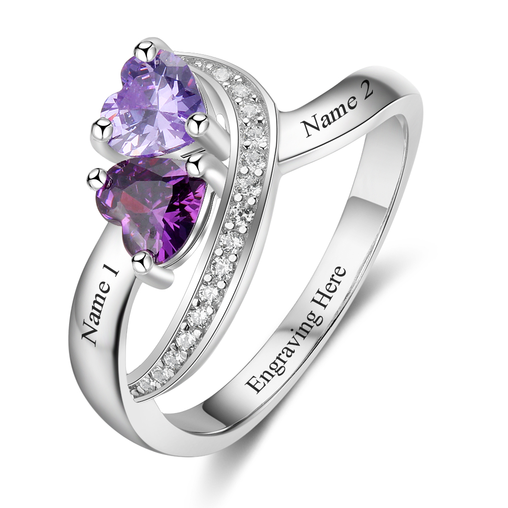 S925 Silver Ring Personalised 2 Birthstones Mothers Ring With Names Gifts For Her-Jessemade AU