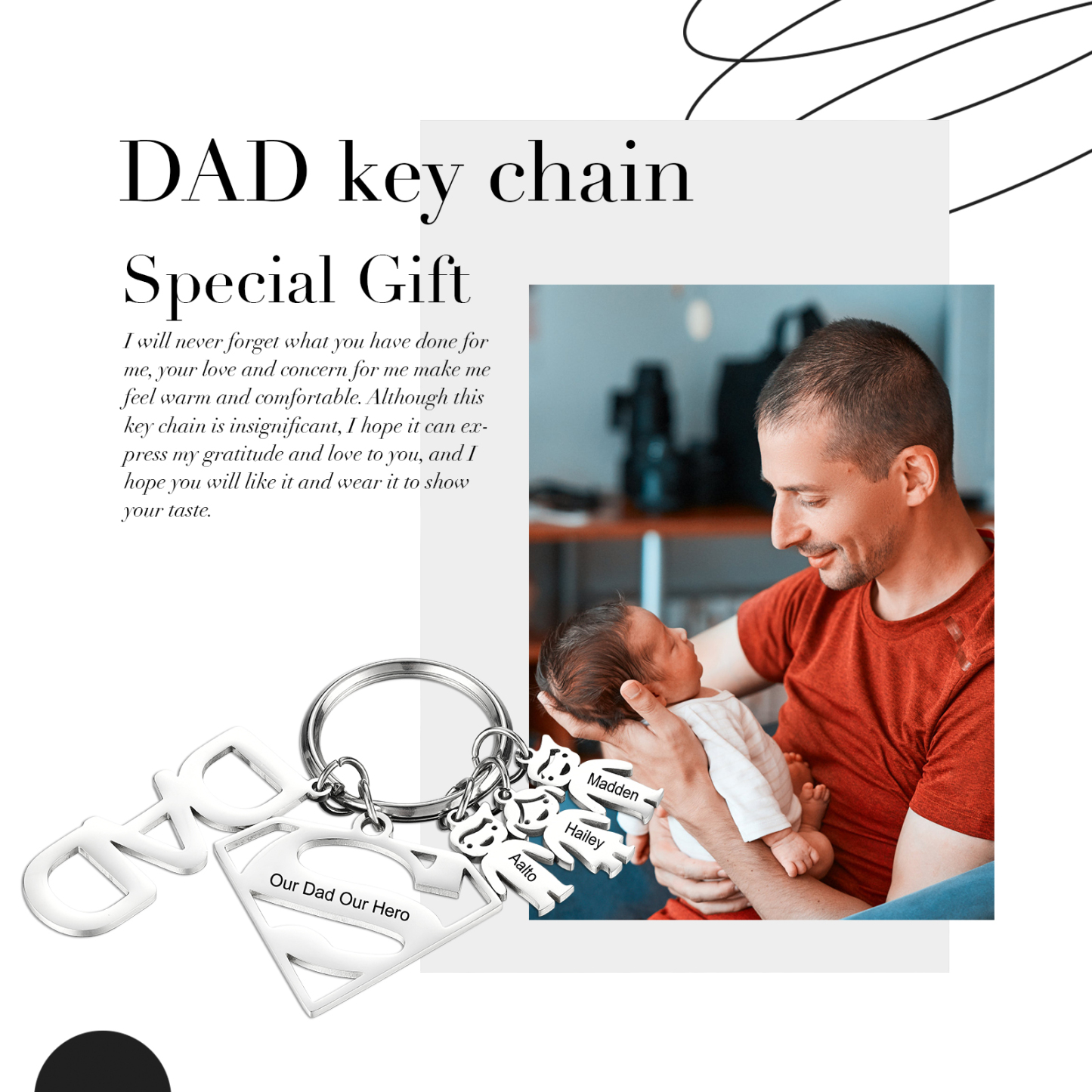 Personalised 3 Kid Charm Keychain with Superman Sign Keyring for Dad-Jessemade AU