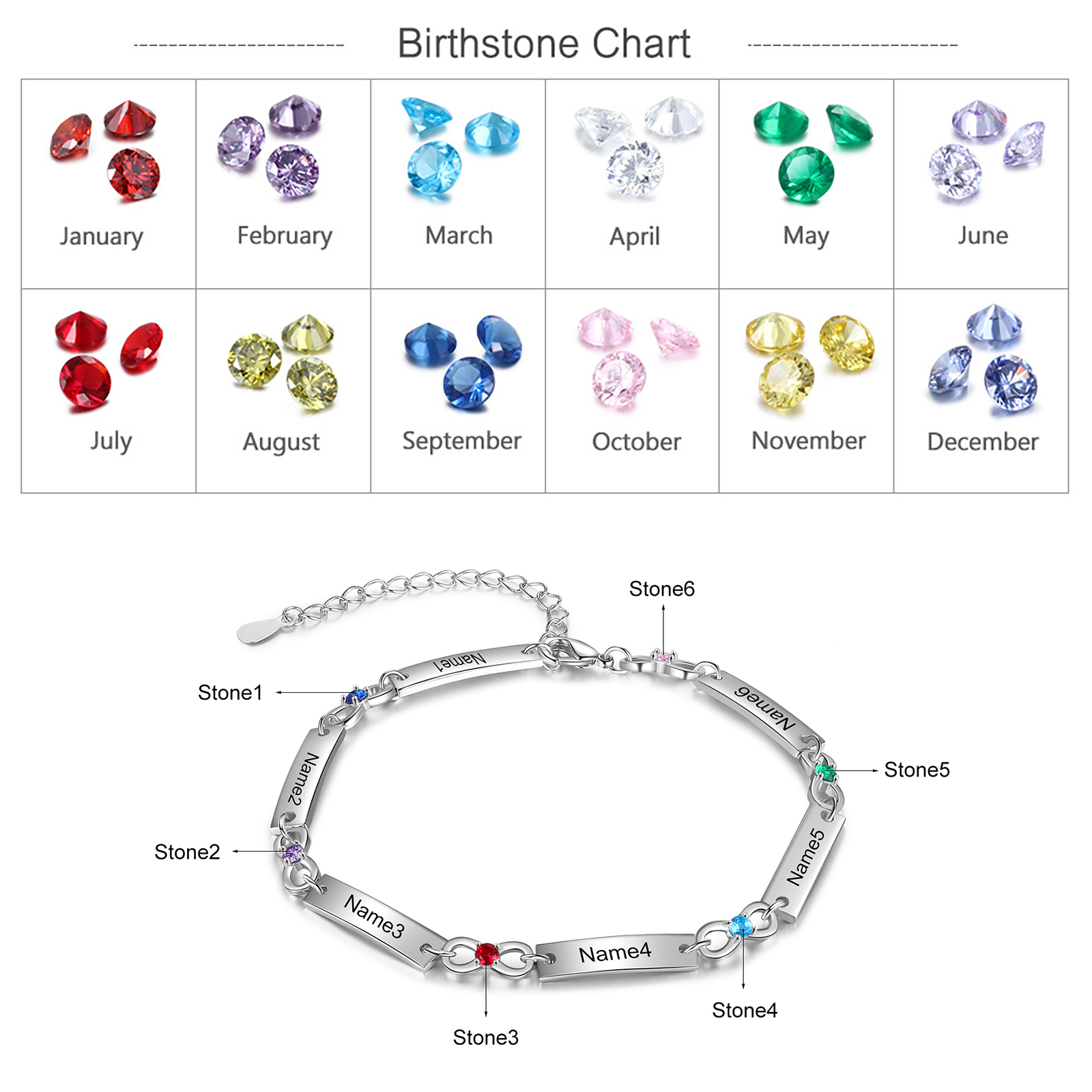 Custom Infinity Bracelet with Birthstones Engraved 6 Names Gifts for Mom-Jessemade AU