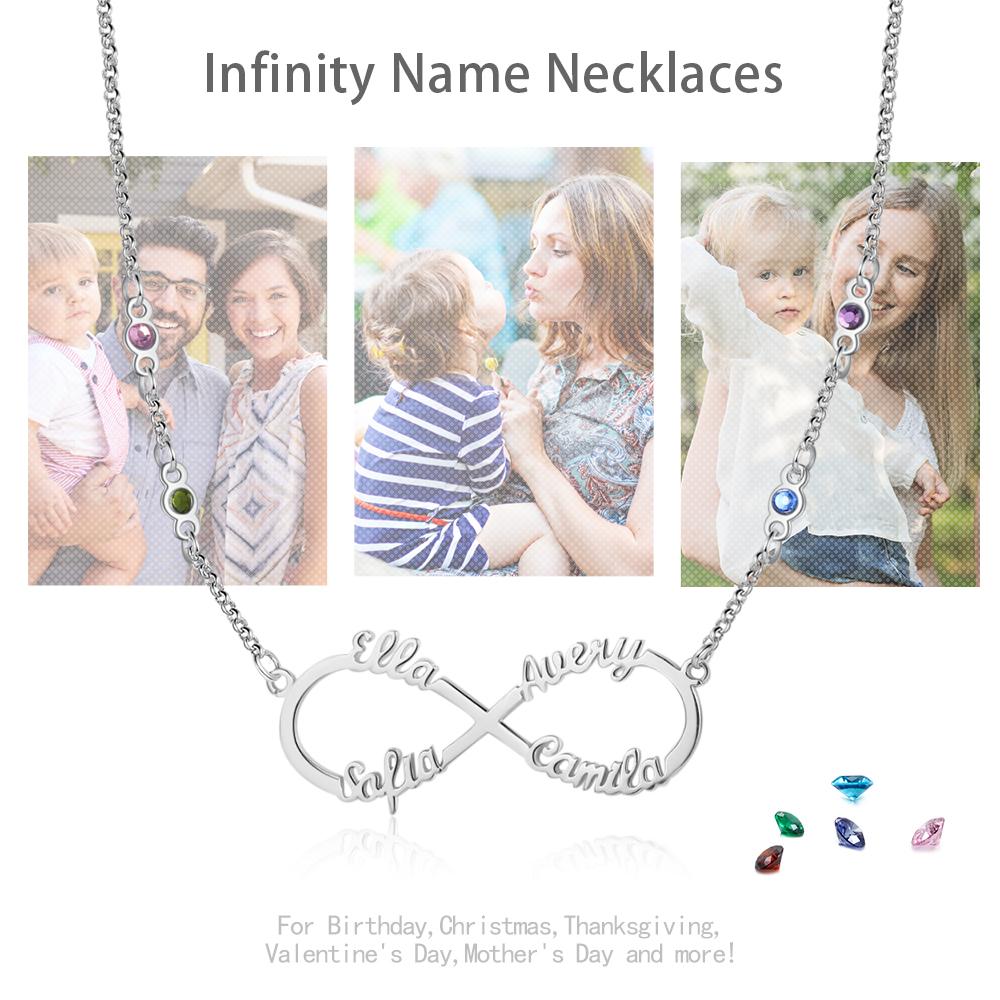 Personalised Infinity Necklace With Birthstone Custom 4 Names Necklace Gift For Her-Jessemade AU