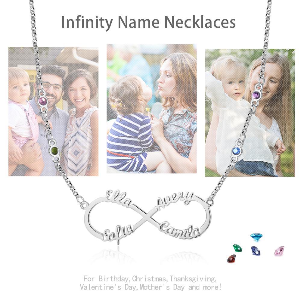 Personalised Infinity Necklace With Birthstone Custom 4 Names Necklace Gift For Her-Jessemade AU