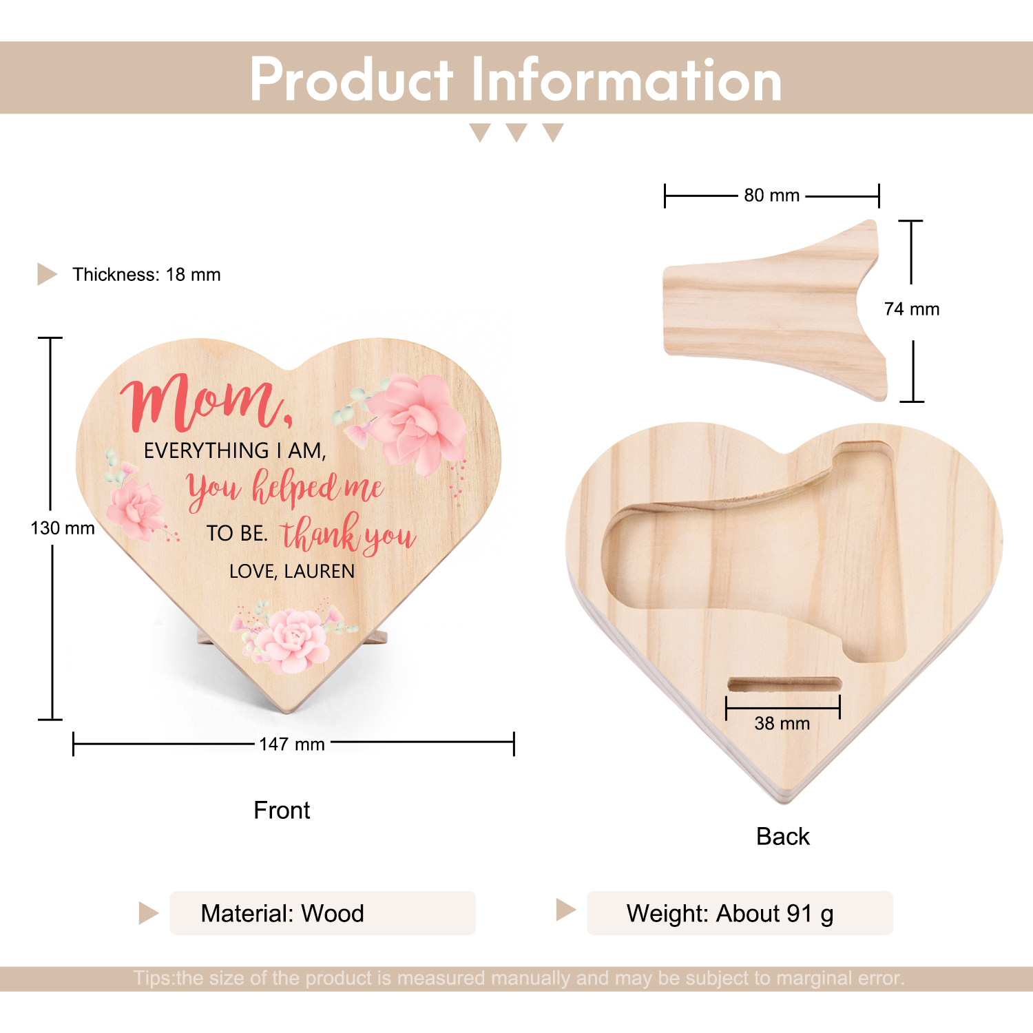 To My Mom Personalised Wooden Heart Keepsake Desktop Ornament "For all the times I forgot to thank you" Mothers Gifts-Jessemade AU