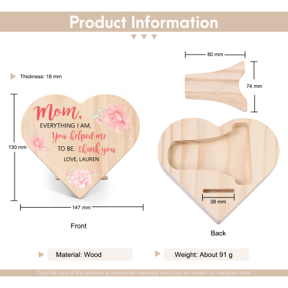 To My Mom Personalised Wooden Heart Keepsake Desktop Ornament "For all the times I forgot to thank you" Mothers Gifts-Jessemade AU