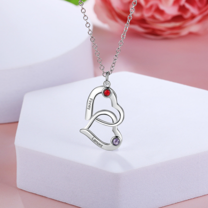 Personalised Heart Necklace With 2 Birthstones Engraved 2 Names Mother Necklace Gifts for Her-Jessemade AU