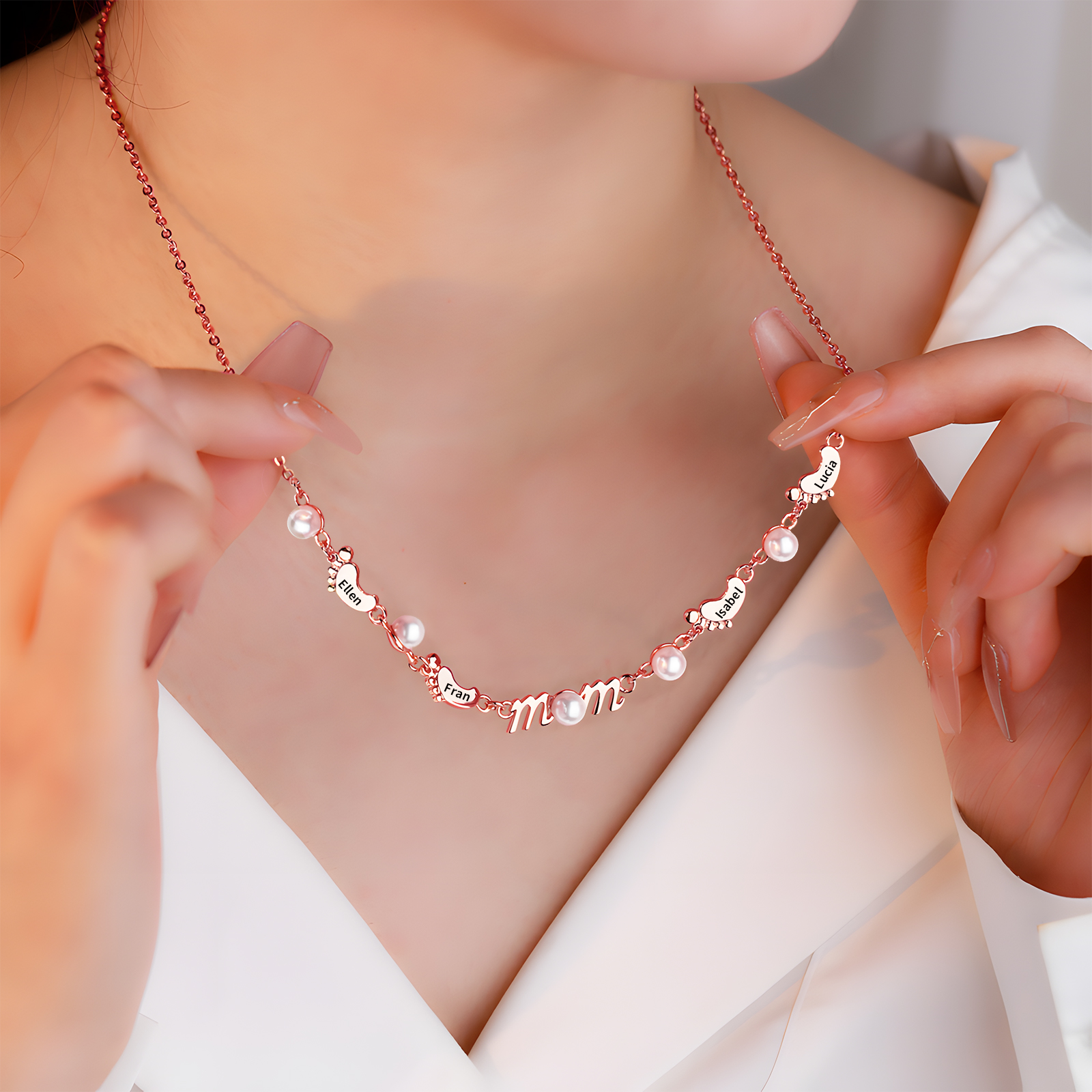 Personalised 4 Names Baby Feet Necklace Custom Mom Necklace Mother's Day Gift for Her-Jessemade AU