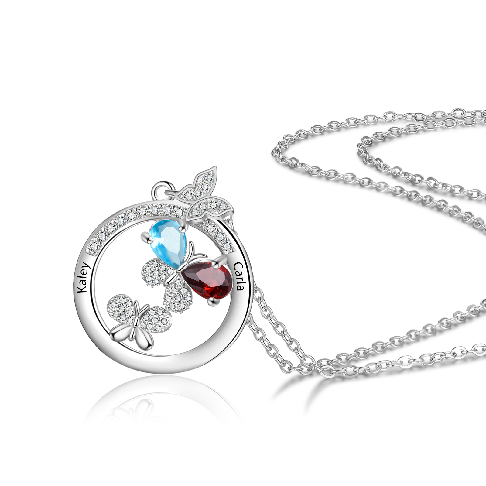 Personalised Butterfly Necklace With 2 Birthstones Custom Names Best Gift For Her-Jessemade AU