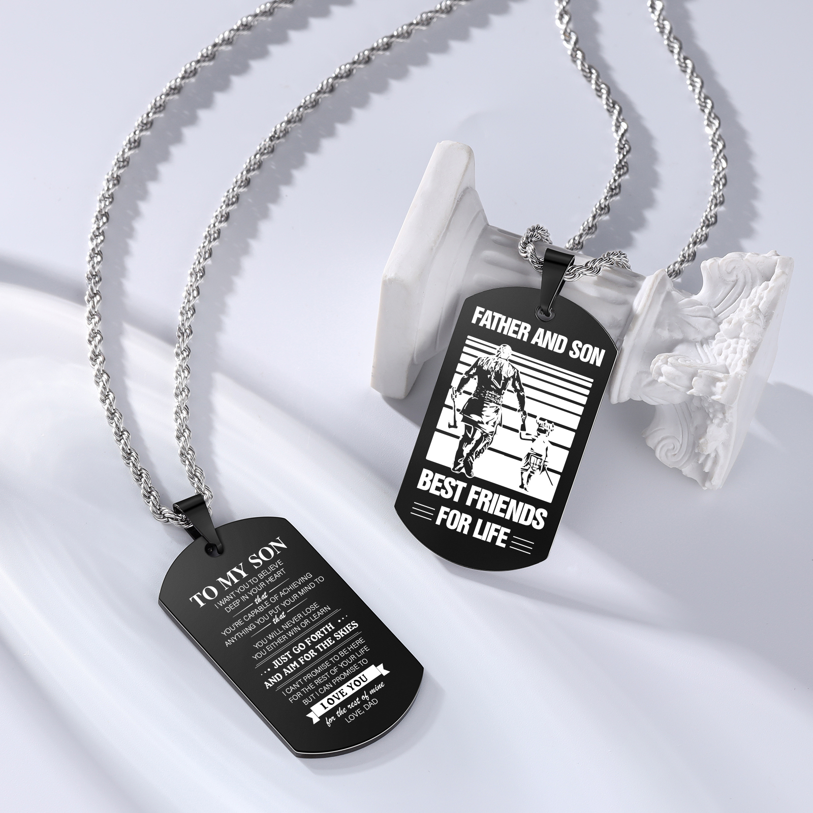 To My Son Necklace Black Dog Tag Necklace Dad to Son Viking Necklace "Father And Son Best Friends For Life"-Jessemade AU
