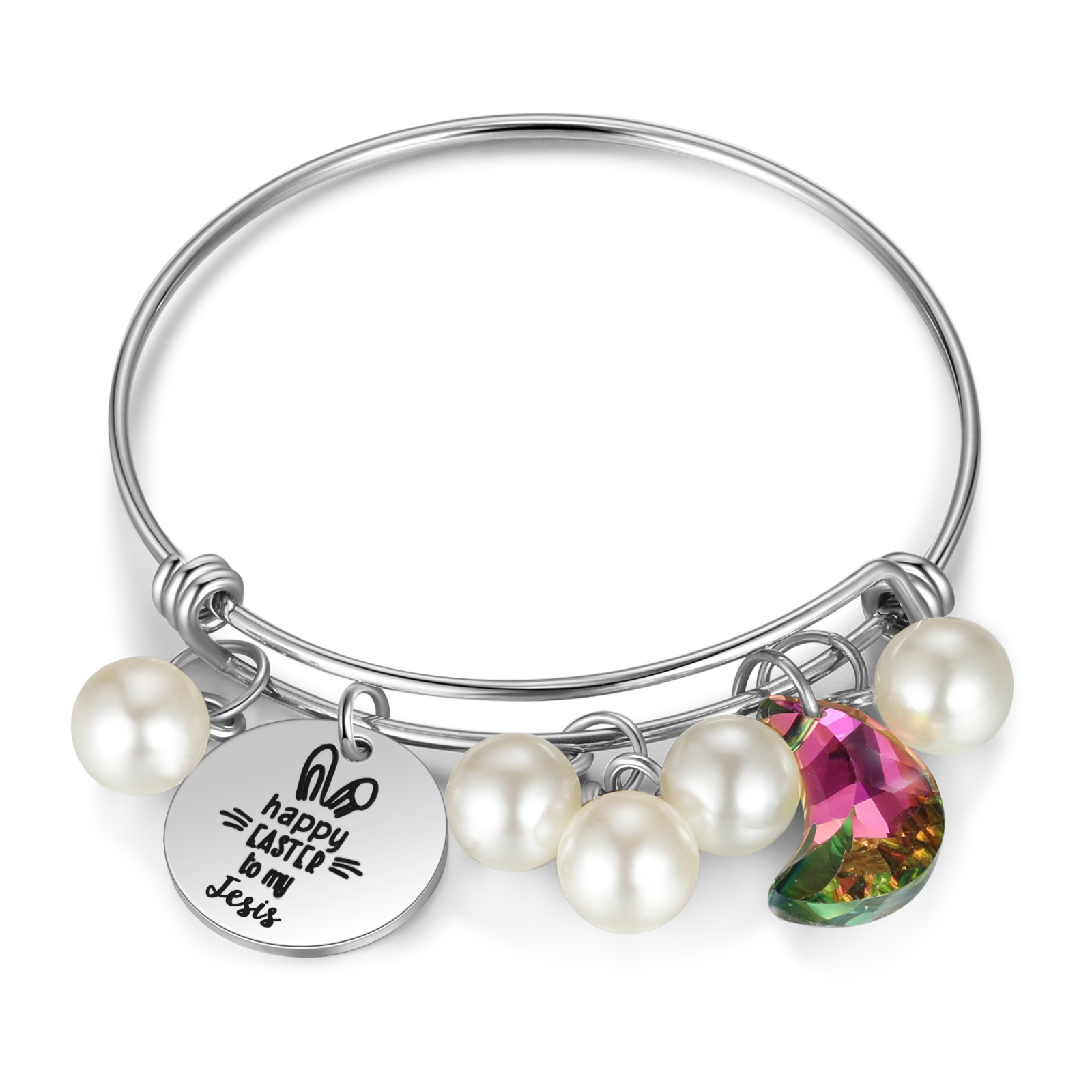 Easter Gifts Personalised Bunny Bangle Bracelet With Name Peals Crystals Bangle Gifts For Her-Jessemade AU
