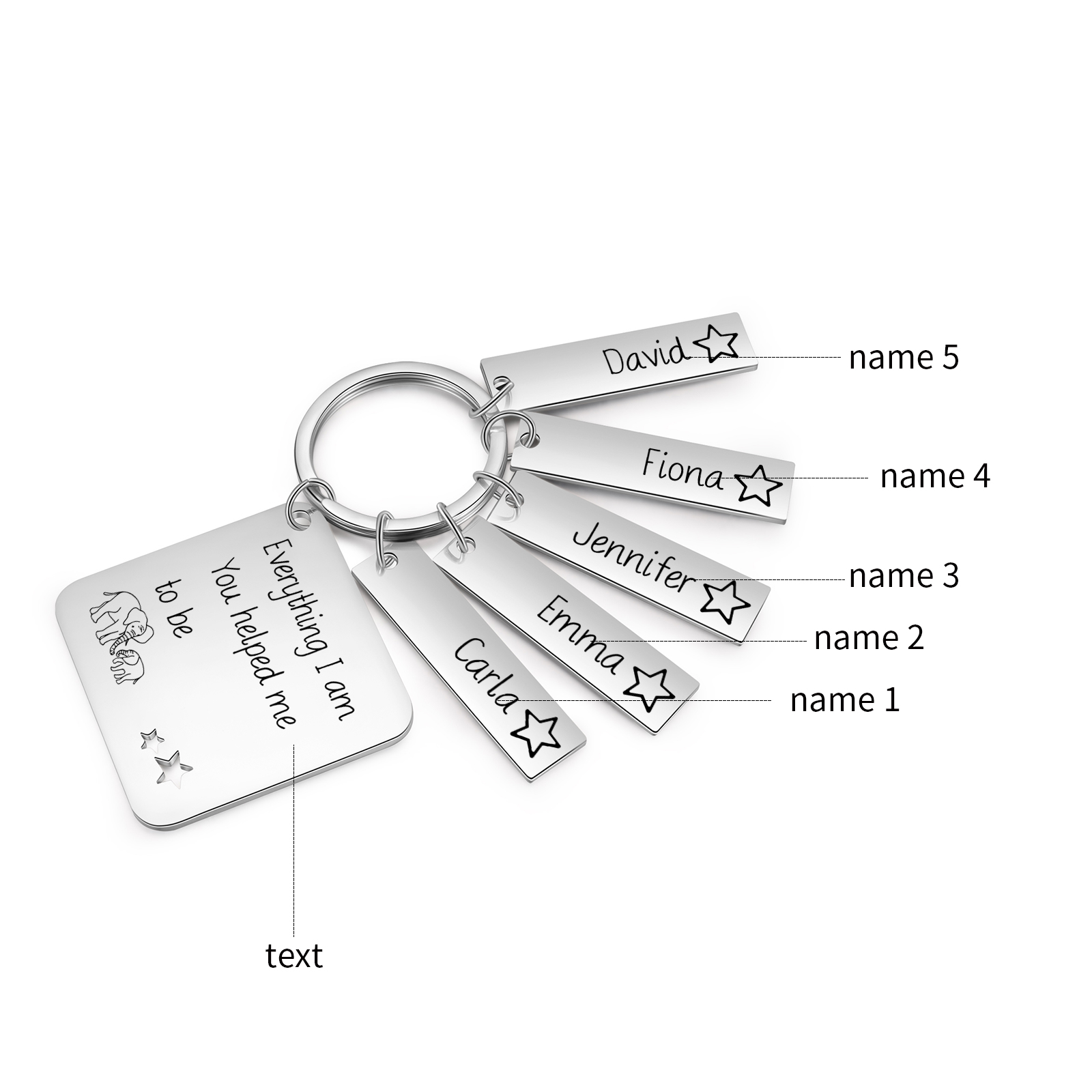 Personalised 5 Names & 1 Text Keychain Elephant Family Keychain Gifts for Father/Mother/Grandma/Grandpa-Jessemade AU