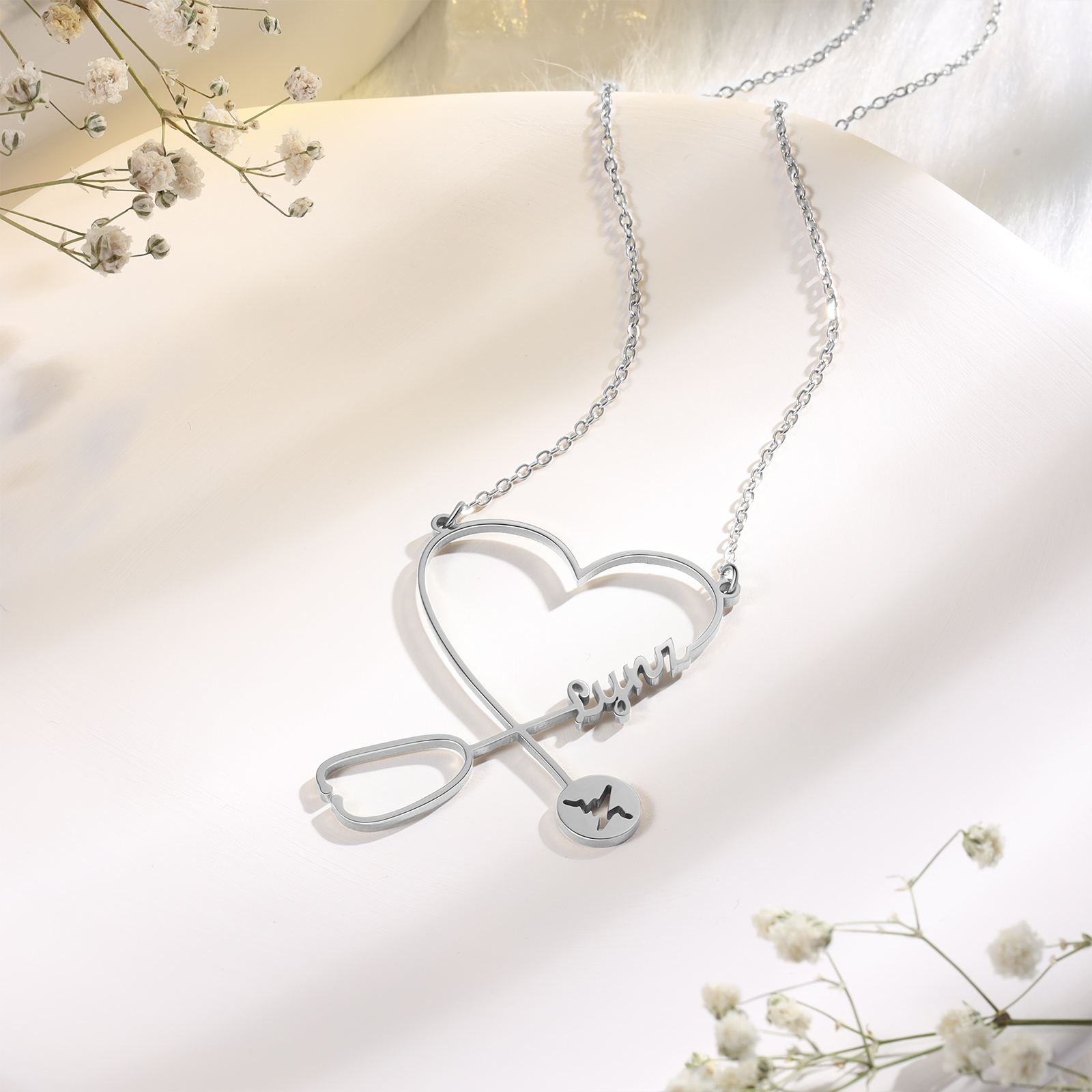 Stethoscope Name Necklace Heart Shape Personalised Name Necklaces Gift for Nurse-Jessemade AU