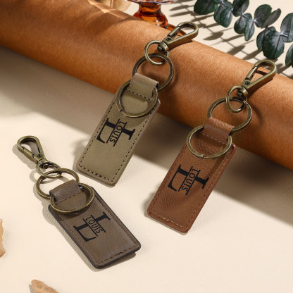 Personalised Men's Leather Keychain Custom Name & Letter Keychain Brown Valentine's Gift for Him-Jessemade AU