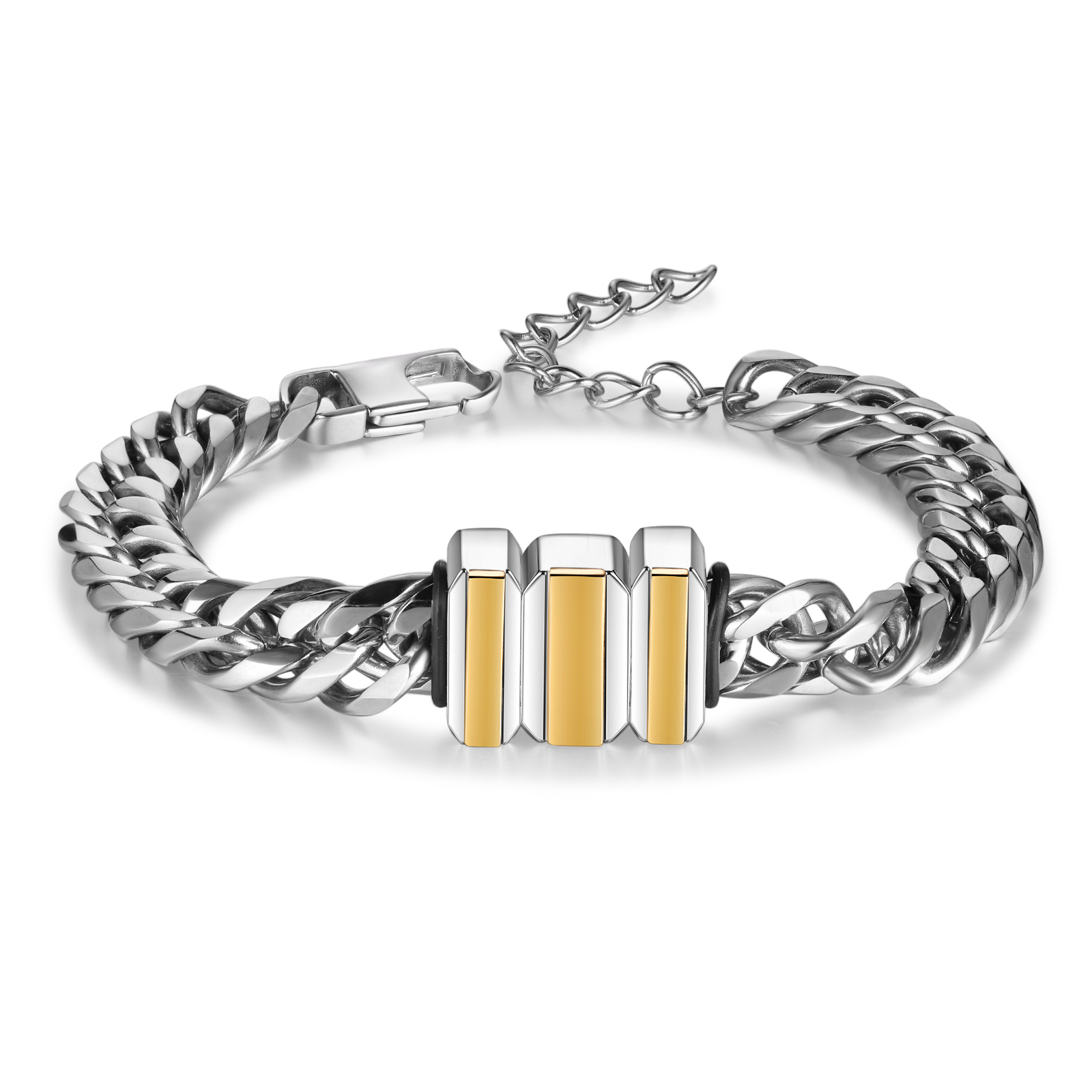 Personalised Mens Cuban Link Chain Bracelet Engraved 3 Beads Father's Day Gift-Jessemade AU