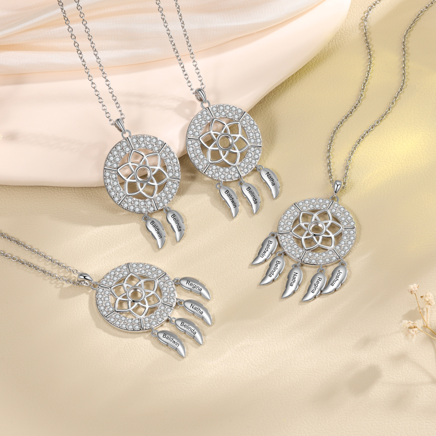 Personalised Dream Catcher Necklace Custom 5 Names Necklace Gifts For Her-Jessemade AU