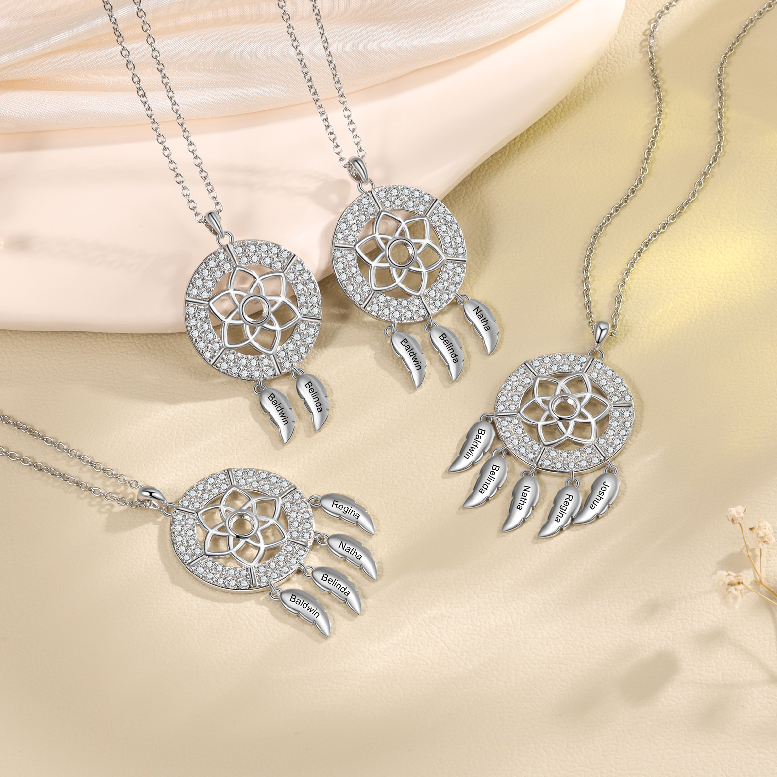 Personalised Dream Catcher Necklace Custom 4 Names Necklace Gifts For Her-Jessemade AU