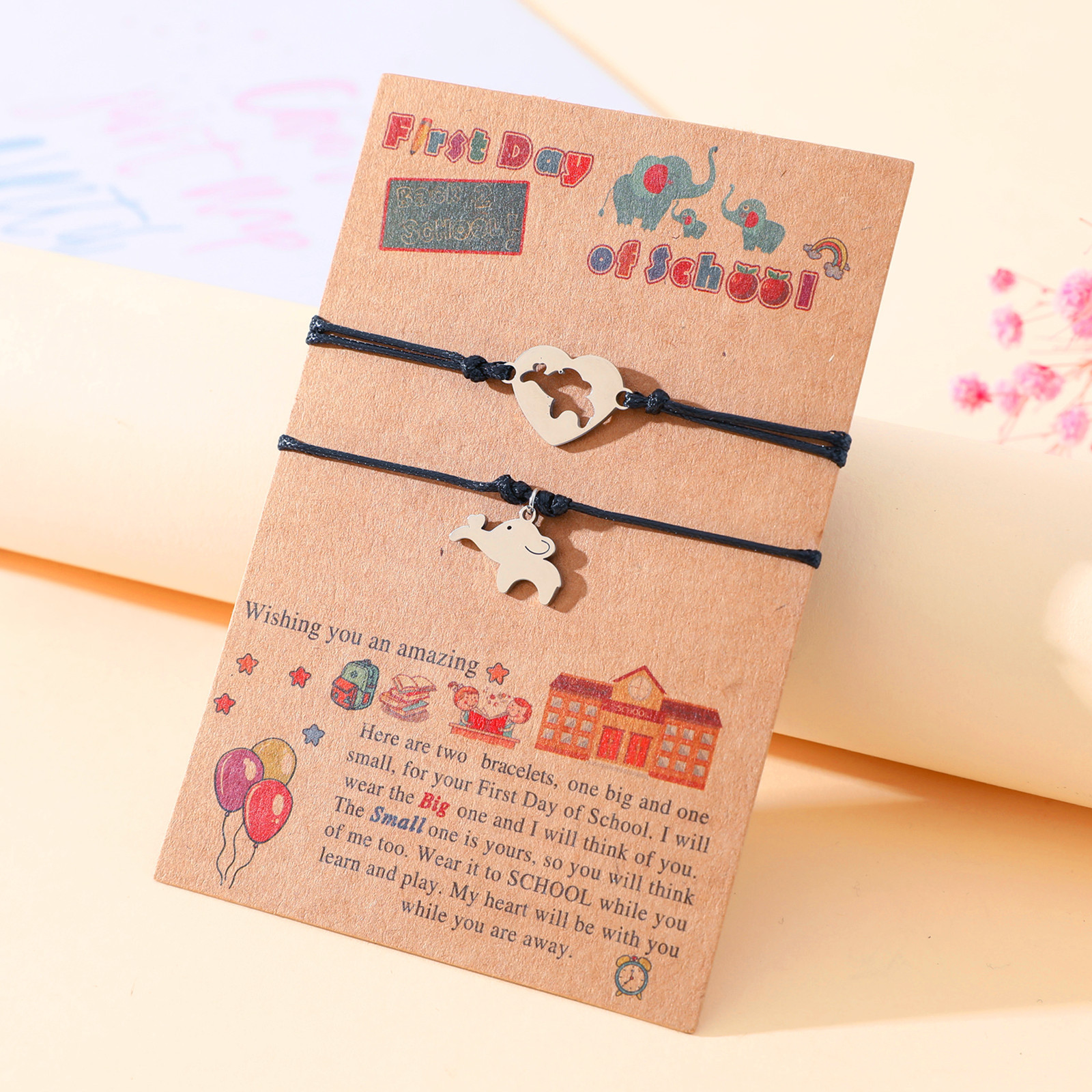 2 Pcs Elephant Bracelet Set Black Adjustable Bracelet First Day of School Gifts for Kids-Jessemade AU