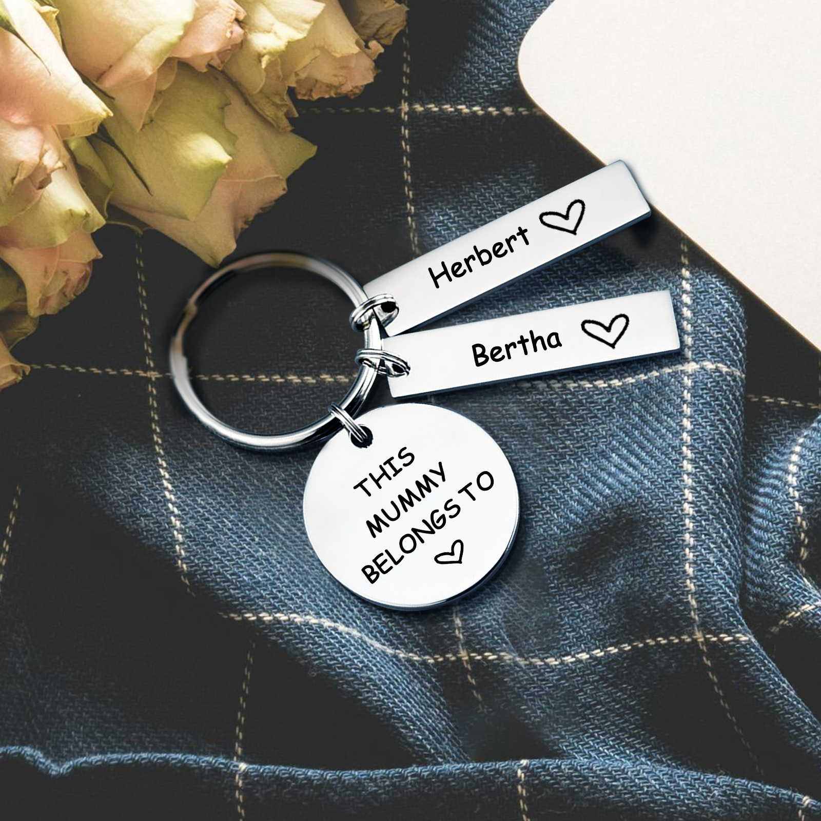 2 Names - Personalised Name Keychain Stainless Steel Keychain Special Gift for Mommy/Mummy-Jessemade AU