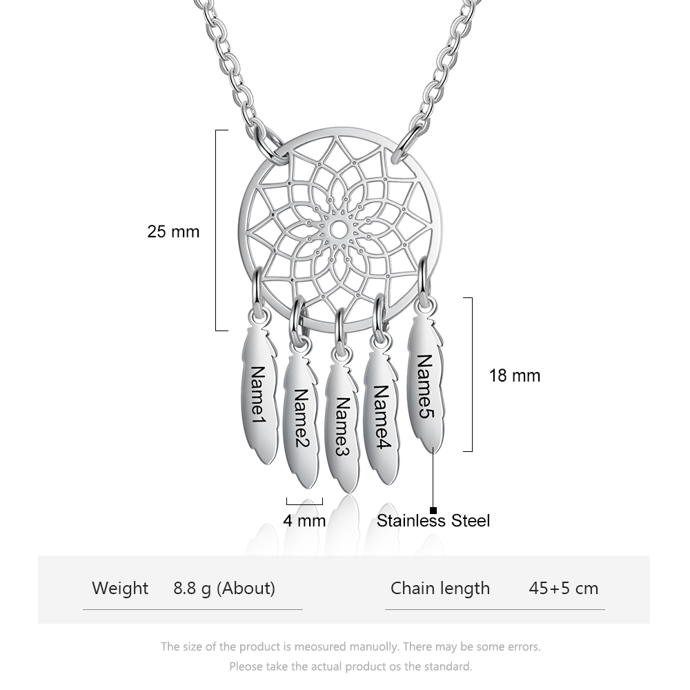 Personalised Dream Catcher Necklace With 5 Birthstones Engraved Names Gift For Women-Jessemade AU