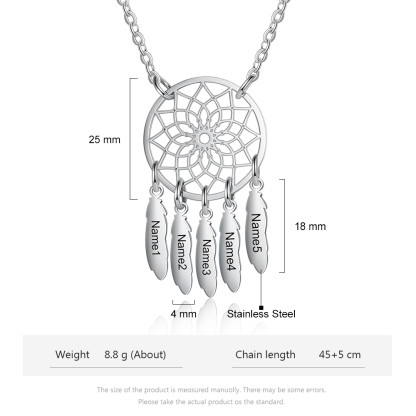 Personalised Dream Catcher Necklace With 5 Birthstones Engraved Names Gift For Women-Jessemade AU