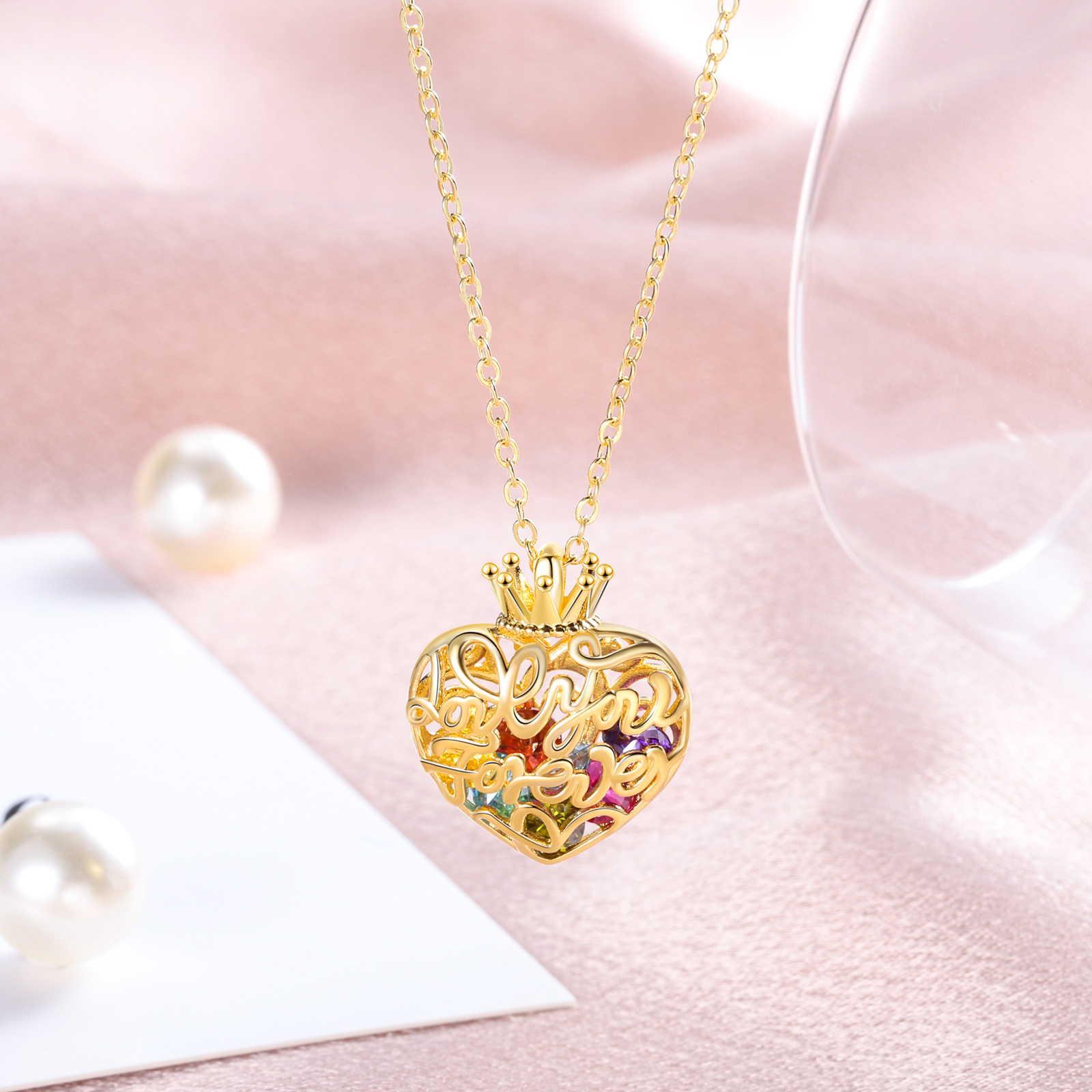 Personalised Tridimensional Birthstone-Heart Necklace-Jessemade AU