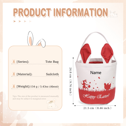 Personalised Bunny Tote Bag Customised with Name Bunny Bucket Bag Easter Gifts-Jessemade AU