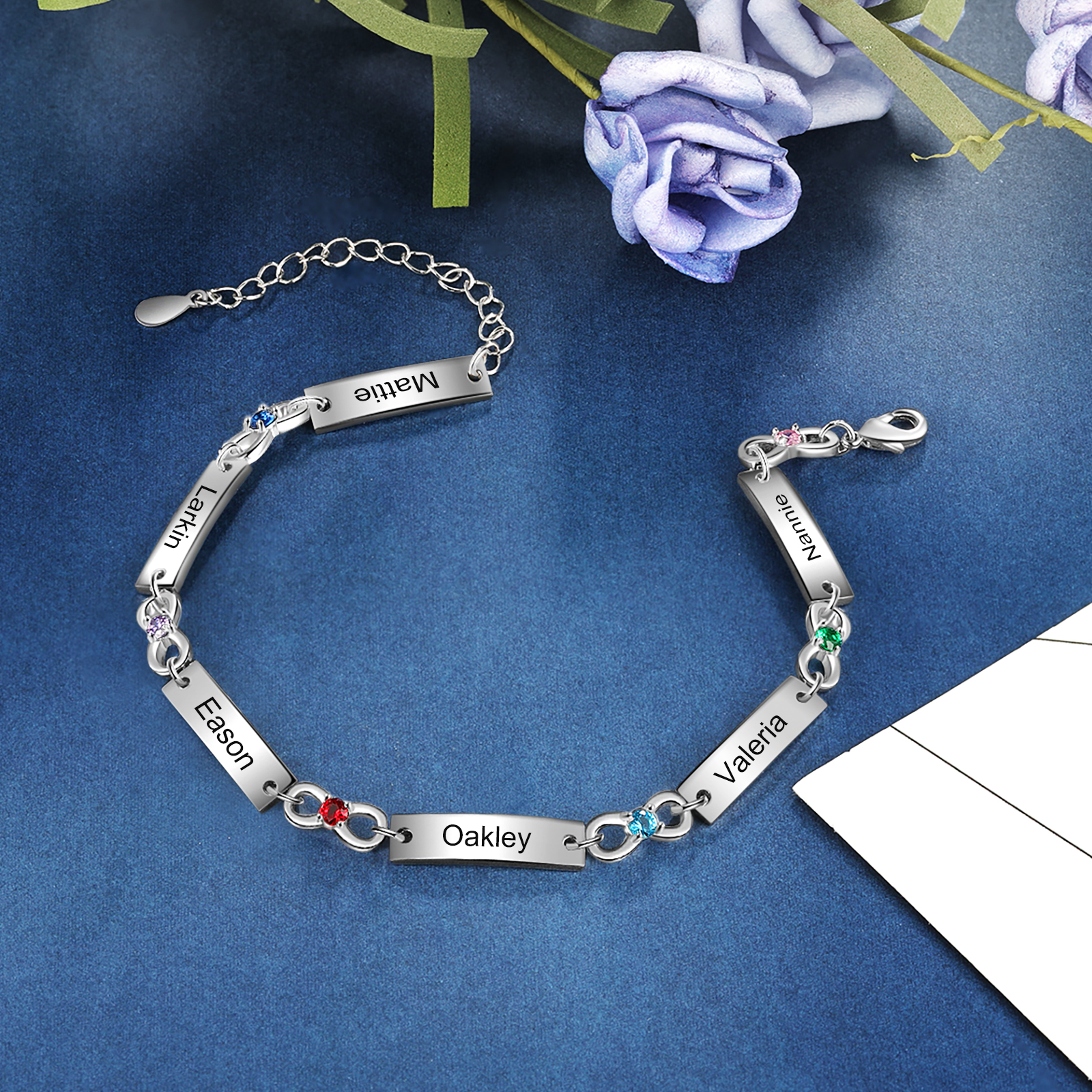 Personalised Infinity Bracelet With 6 Birthstone Engraved Names Bracelet Gift For Women-Jessemade AU