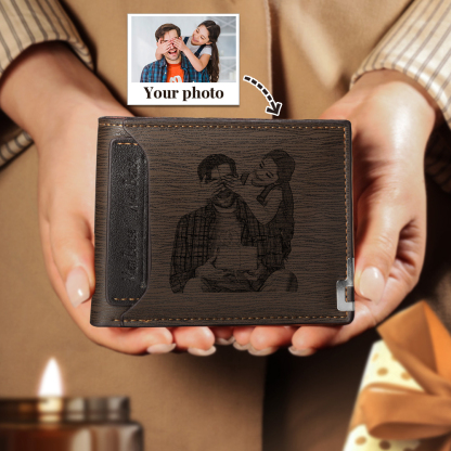 Men Photo Wallet Personalised Letter&Name Wallet Brown Colour with Photo Wallet Card Christmas Wallet Gift Set For Him