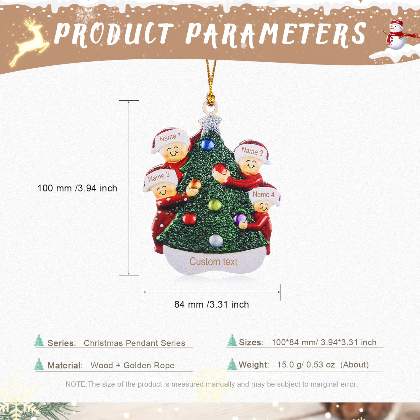 4 Names - Personalised Wooden Christmas Ornaments Custom Text & Name Xmas Pendant Gifts for Family-Jessemade AU