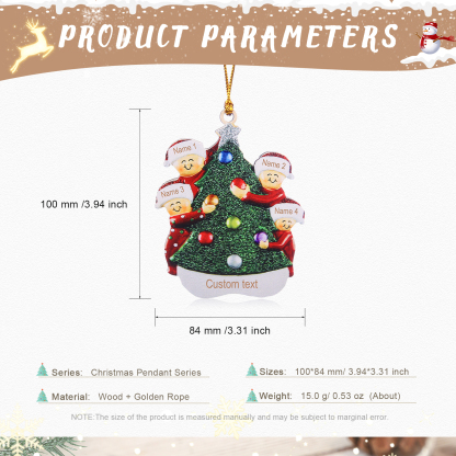 4 Names - Personalised Wooden Christmas Ornaments Custom Text & Name Xmas Pendant Gifts for Family-Jessemade AU