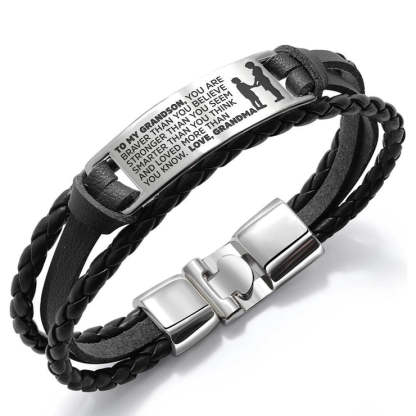 To My Son/Grandson, Leather Braided Men's Bracelet, You Are Braver Than You Believe Inspirational Bracelet Gifts For Him-Jessemade AU