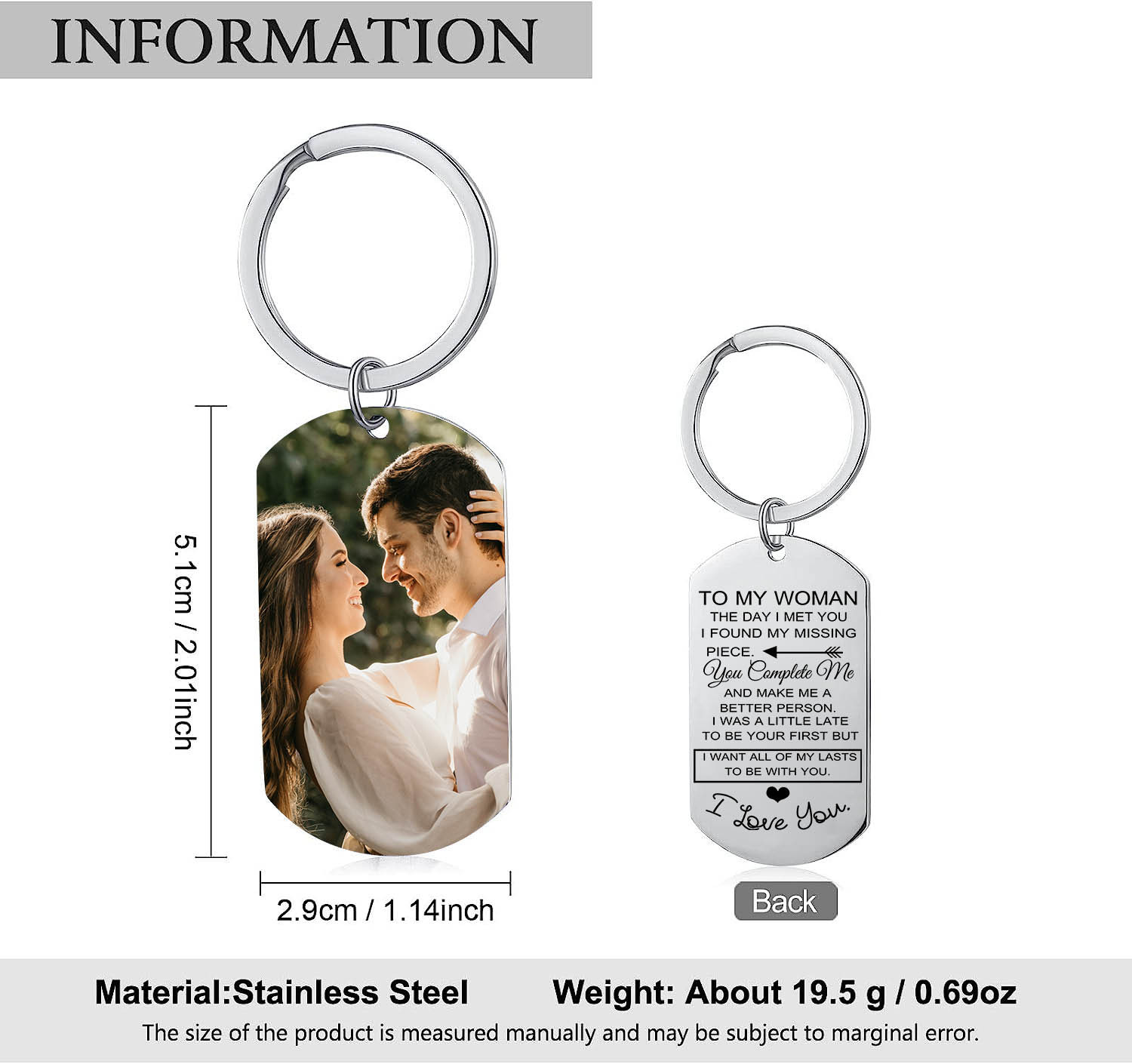 To My Man/Woman Custom Photo Keyring Couple Keychain Stainless Steel Keychain Valentine's Day Gift for Couples-Jessemade AU