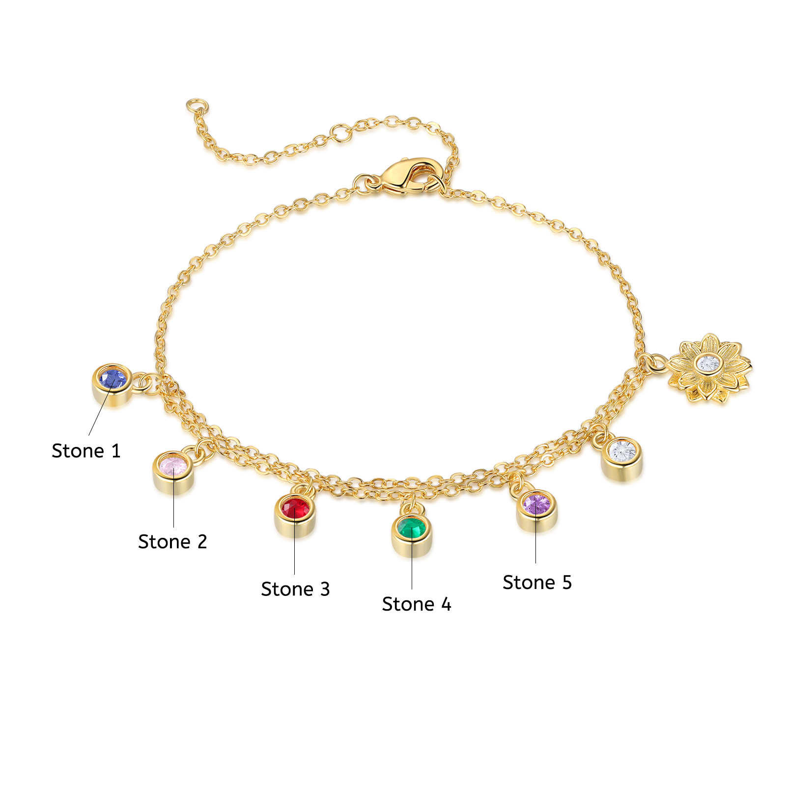 Personalised Women's Anklet Custom 5 Birthstones Anklet Gold Adjustable Anklet Birthday Gift for Her-Jessemade AU