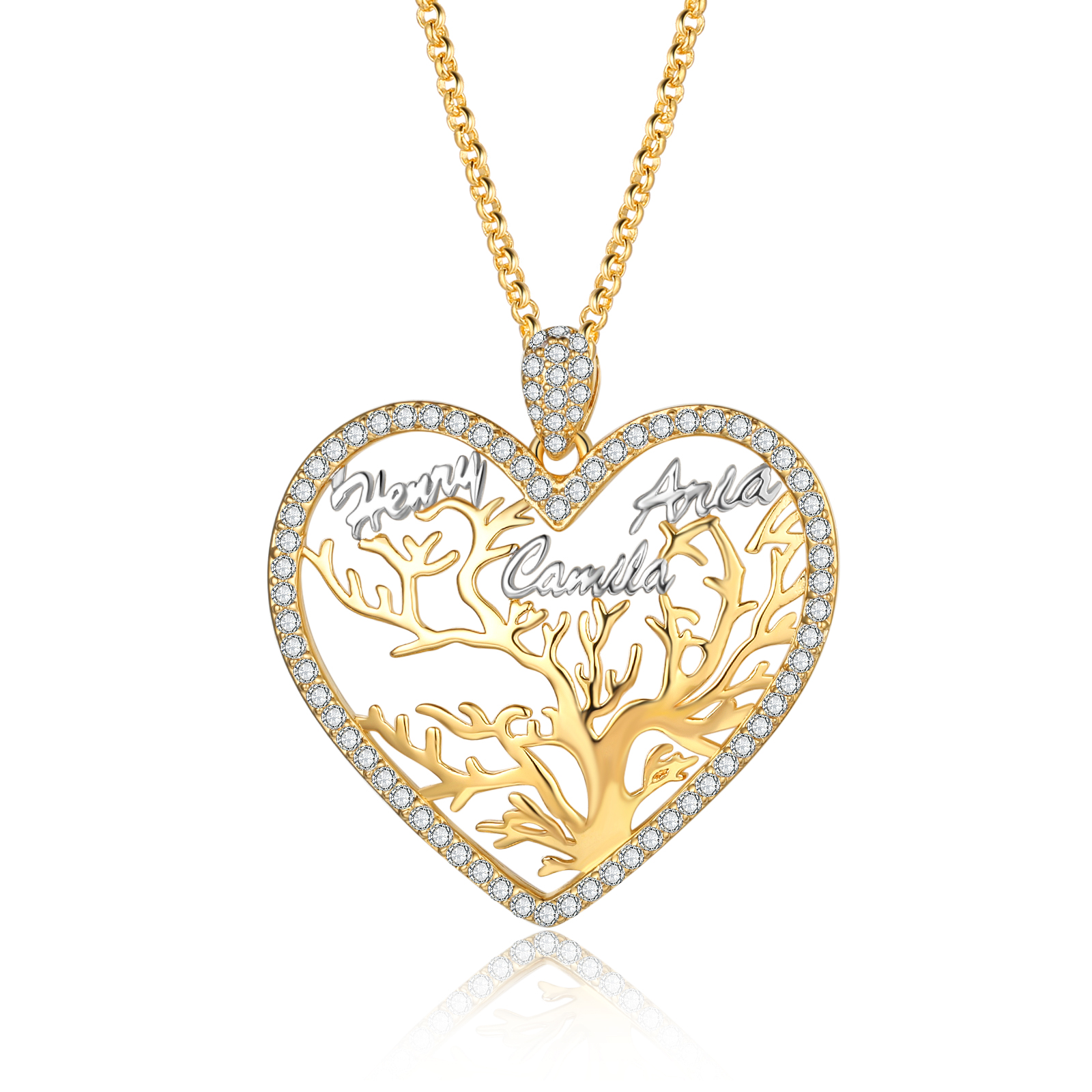 Personalised Family Tree Necklace Custom 3 Names Heart Necklace Gift For Mother-Jessemade AU