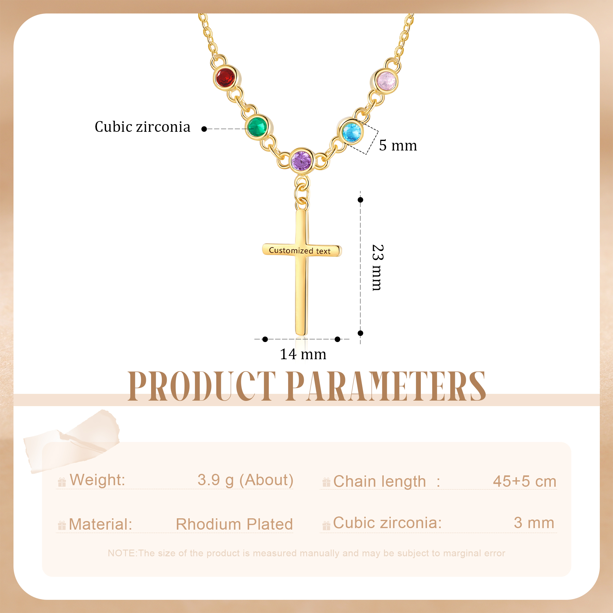Personalised Cross Pendant Necklace Custom 5 Birthstones & 1 Text Necklace Birthday Gift for Her-Jessemade AU