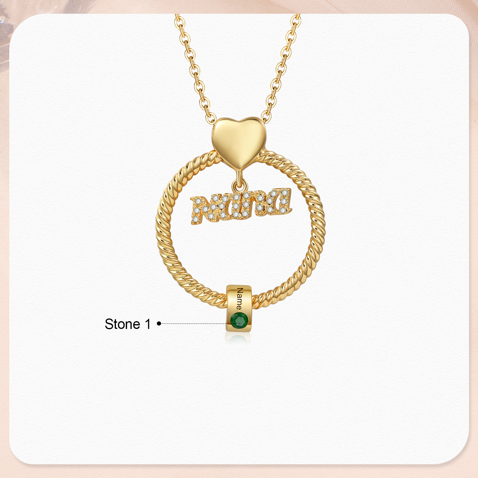 1 Name - Personalised Nana Necklace Custom Names & Birthstones Circle Pendant Necklace Gift for Grandma Nana-Jessemade AU