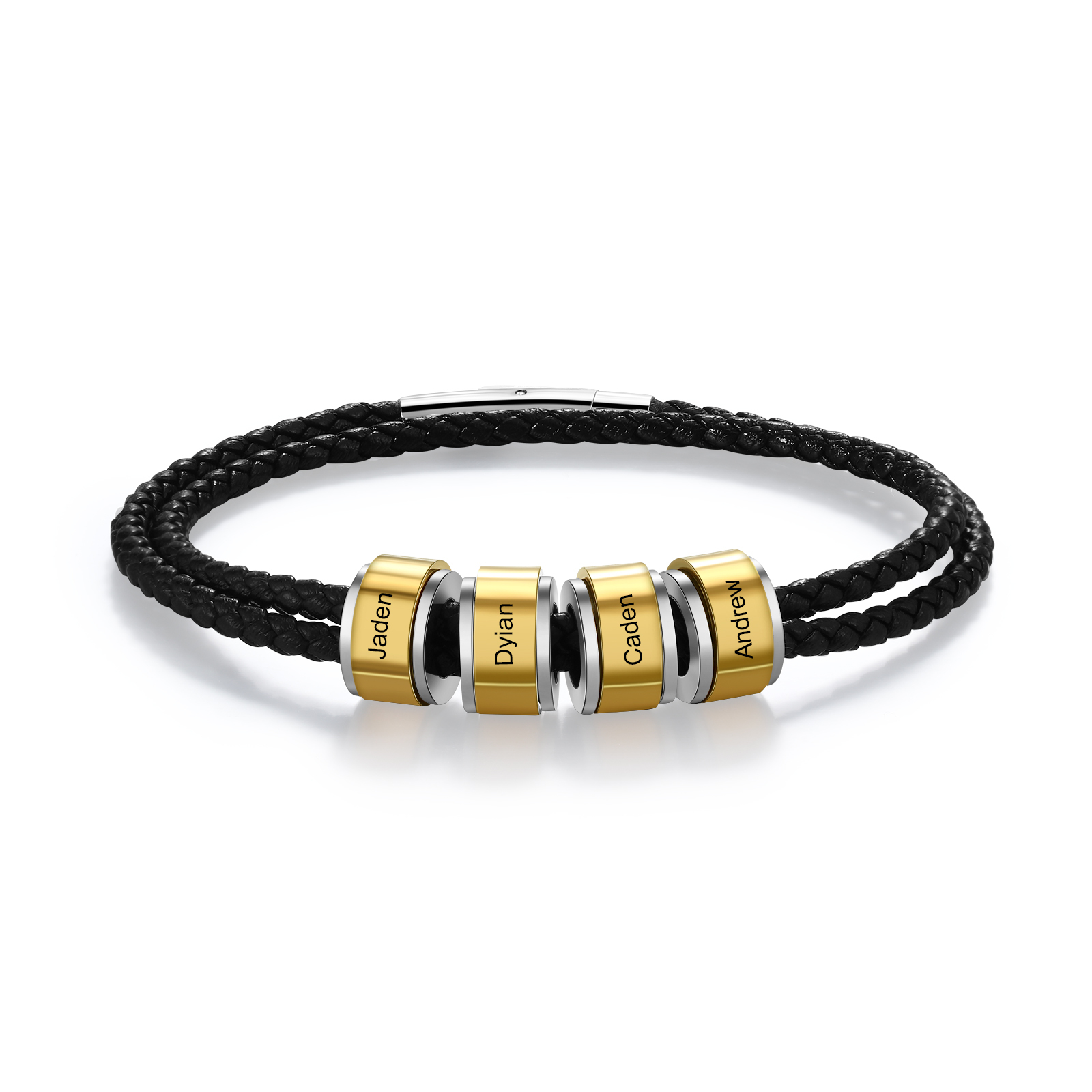 Personalised Braided Leather Bracelet Engraved 4 Names Men's Bracelet Gifts For Him-Jessemade AU
