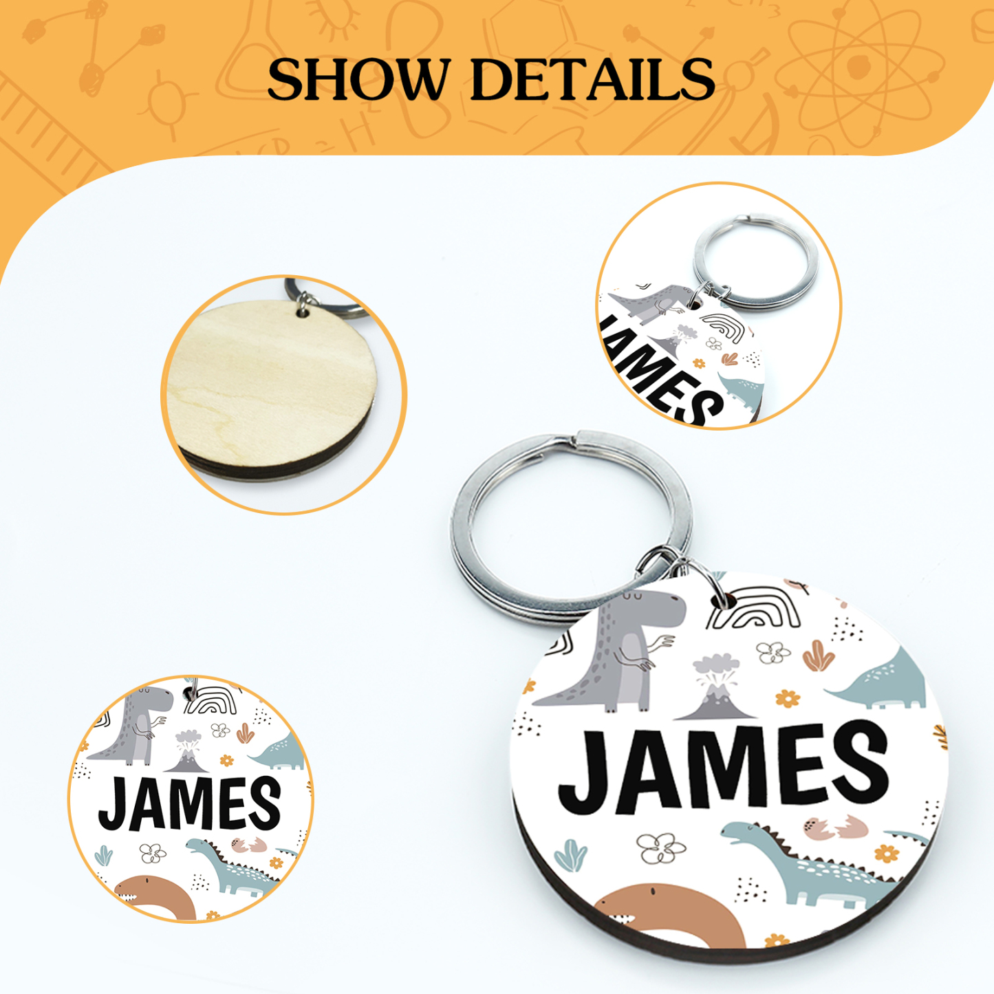 Customised 1 Name Dinosaur Pattern Keychain Unique Back to School Gift for Kids-Jessemade AU