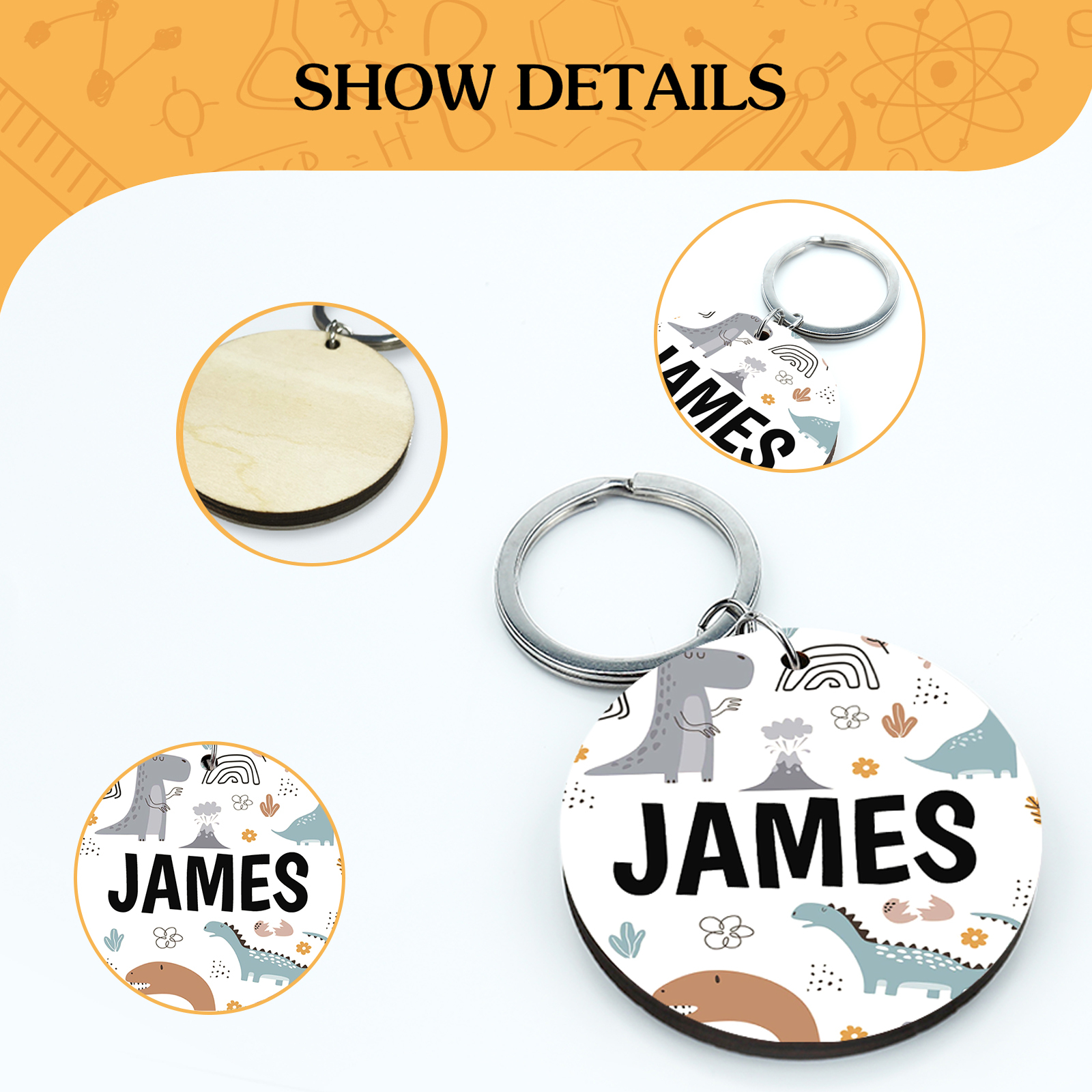 Customised 1 Name Dinosaur Pattern Keychain Unique Back to School Gift for Kids-Jessemade AU