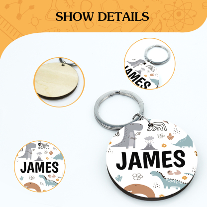 Customised 1 Name Dinosaur Pattern Keychain Unique Back to School Gift for Kids-Jessemade AU
