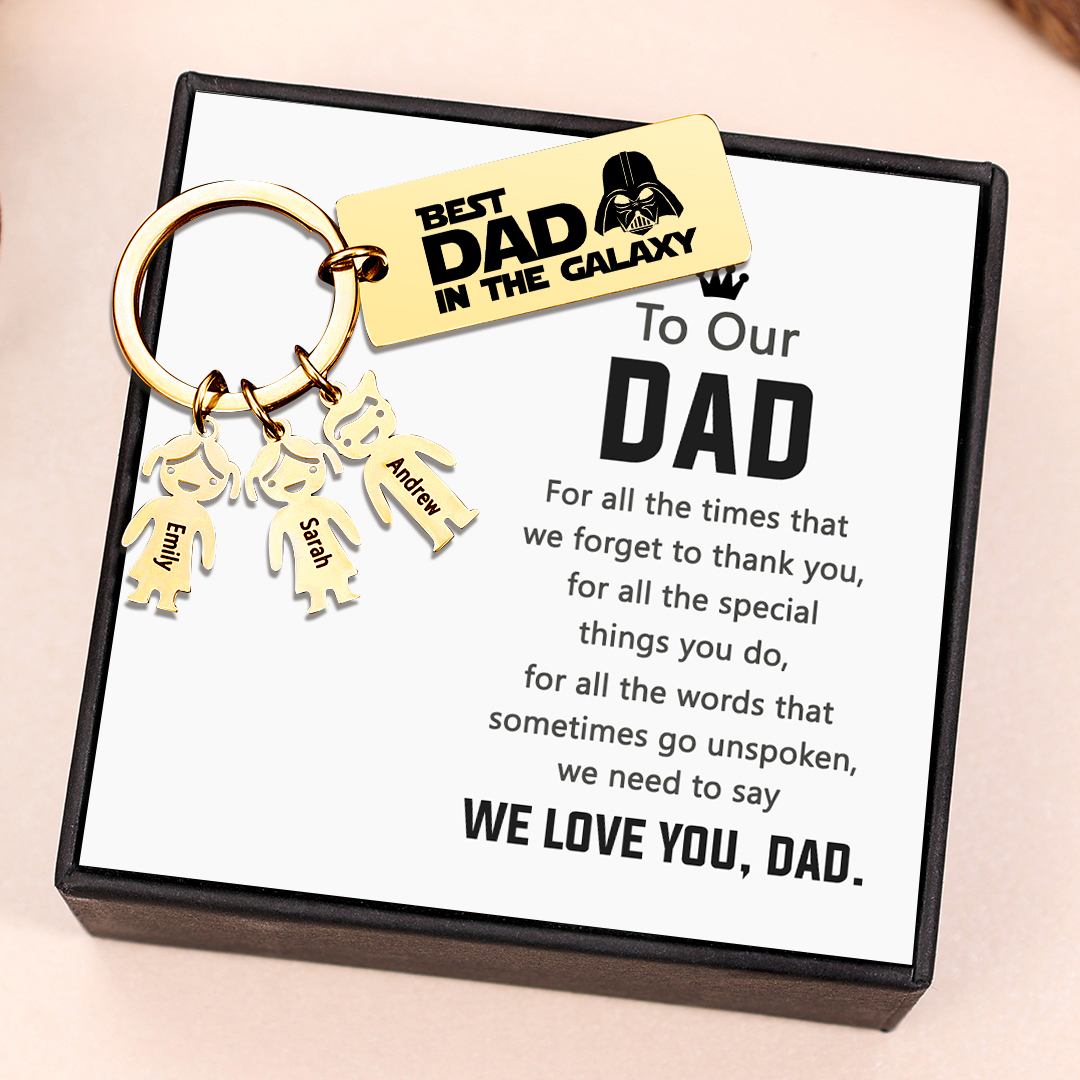 Personalised Best Dad in The Galaxy Keychain with 4 Kid Charms Father's Day Gift-Jessemade AU