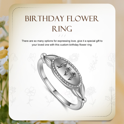 Customised 1-3 Birthflowers Ring Personalised Oval Plaque Ring Gifts for Her-Jessemade AU